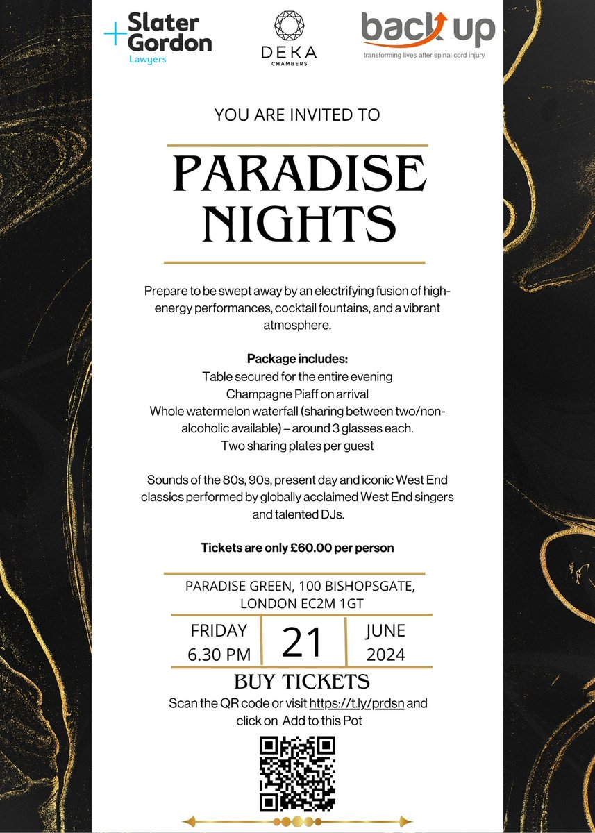 In advance of The Push – Yr Wyddfa 2024, @SlaterGordonUK & Deka Chambers are hosting an event at Paradise Nights, raising further vital funds for @backuptrust. To join us, you can purchase tickets here: ow.ly/4RcE50RSzB6