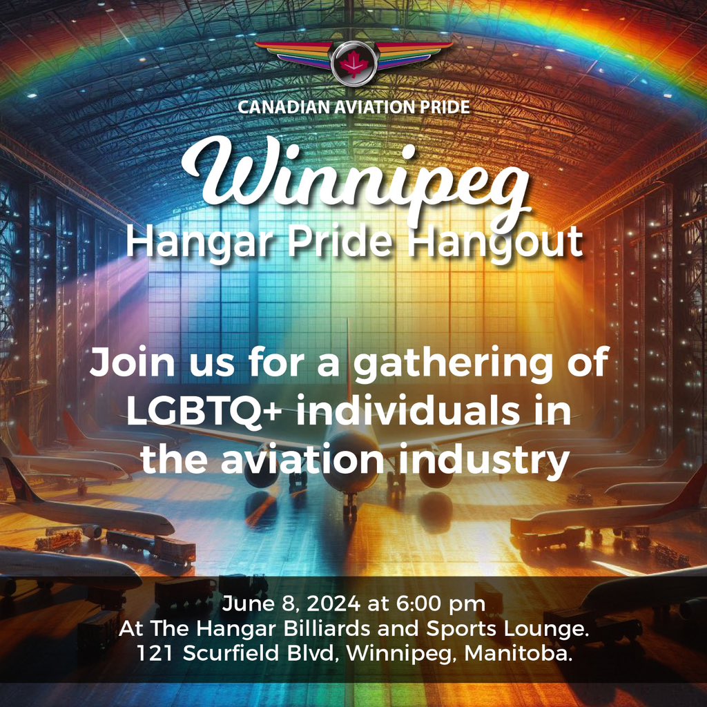 Join us June 8th in Winnipeg more details at AviationPride.ca #canadianaviationpride #canadian #aviation #canadaaviation #pride #queeraviation #flygirl #flyboy #plane #flying #airplane #pilot #flightattendant #canadapride #lgbt #lesbian #gay #transgender #gaypride #fierté