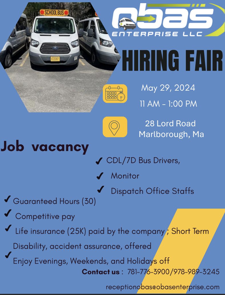 avcollab's tweet photo. AVC is hosting a hiring event for drivers and monitors with our new business partner - Obas, LLC.  
.  

https://t.co/qOTBDF6zPJ https://t.co/HL6YGav6SV