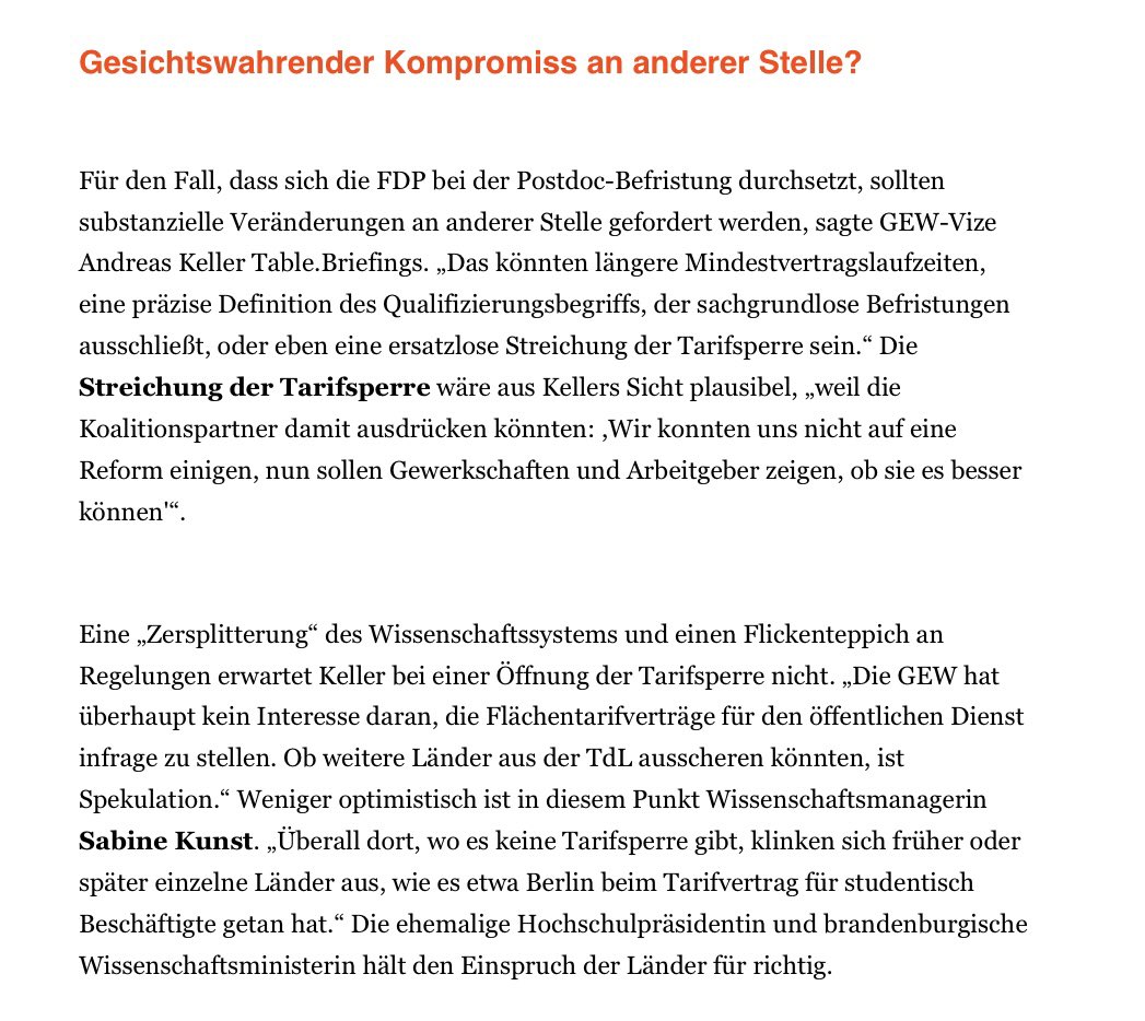 #Fortschrittskoaliton geht anders. Beim #WissZeitVG zu lassen, wie es ist, ist auch keine Lösung - auch wenn es gut ist, dass 4+2 vom Tisch ist. Jetzt müssen @spdbt & @GrueneBundestag noch was rausholen - wie wäre es mit der Streichung der #Tarifsperre? #IchBinHanna #Dauerstellen