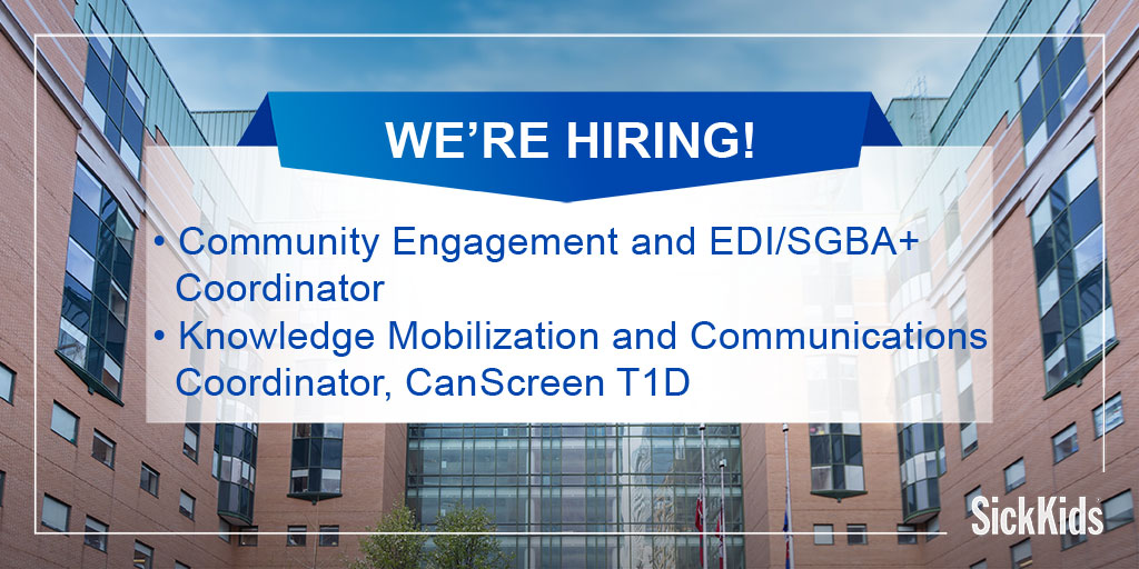 #SKCareers: Join our team! Apply ⬇️ Community Engagement and EDI/SGBA+ Coordinator: bit.ly/4dSTVPU Knowledge Mobilization and Communications Coordinator, CanScreen T1D: bit.ly/3yyvlUv