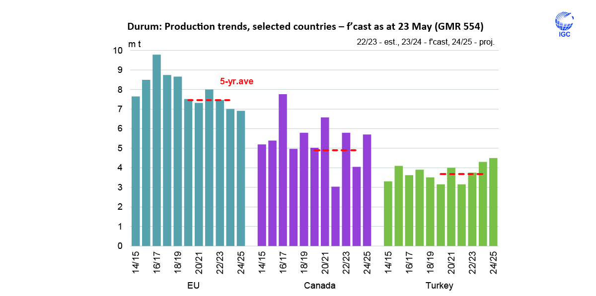 Tied to potentially expanded #area and better #yields, #global #durum #output in 2024/25 is predicted to rebound y/y, including larger crops in #Canada and #Turkey.