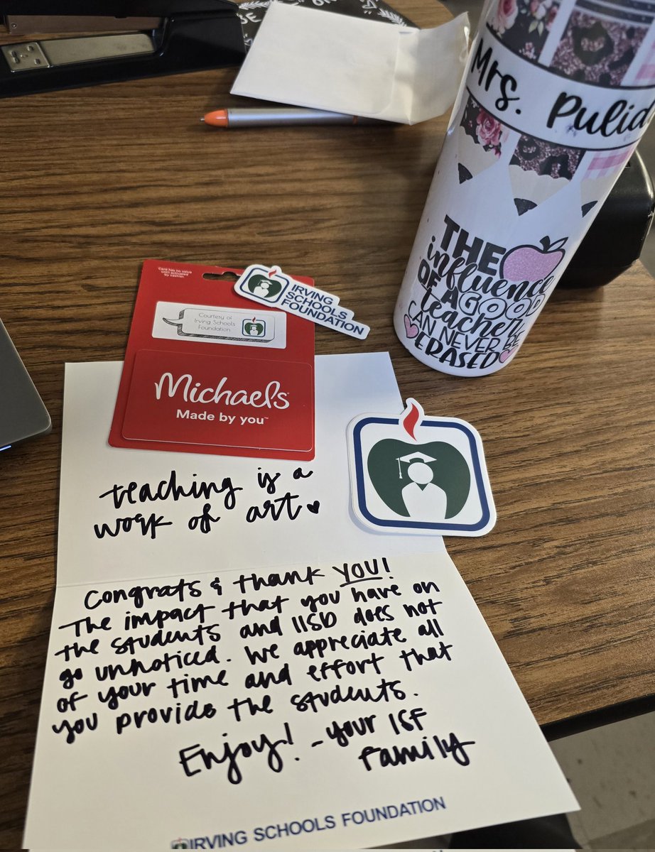Thank you @IISDFoundation for the wonderful surprise gift yesterday! Special thanks to @cece714 for the nomination. This has made the last few days of school so much better. #workofArt #Teaching