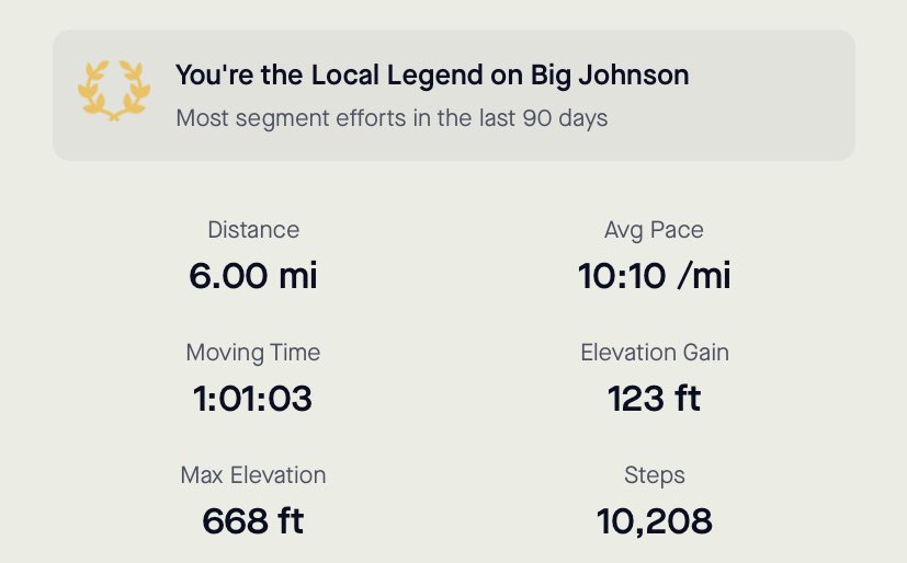 I went for a run & now I’m known as the local legend on Big Johnson 😂