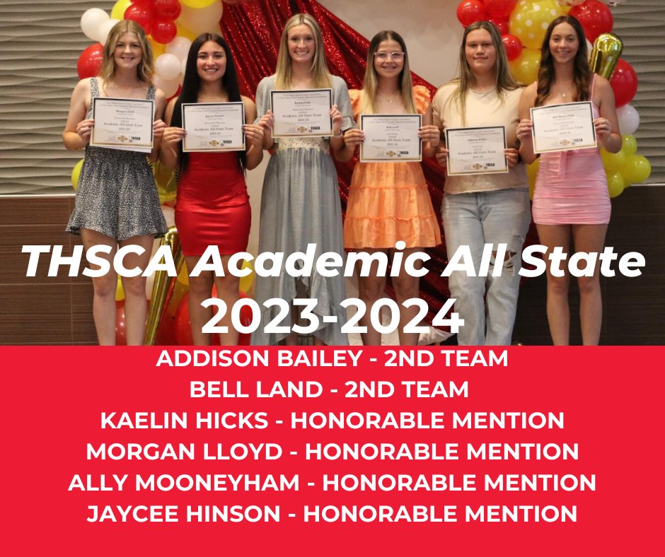 Congratulations to these amazing ladies!!!
17-5A Academic All-District and THSCA Academic All-State! 
#BIGGRADESBIGPLAYS
@THSCA