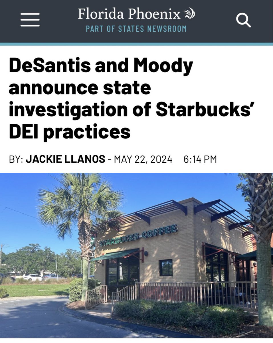 CarlosGSmith's tweet image. While Floridians are being price gouged by giant corporations with high rents, artificially inflated grocery prices, and soaring insurance premiums, Ron DeSantis is (**wait for it**) launching investigations into Starbucks’ diversity initiatives.

I wish I was kidding. 🤦🏻‍♂️