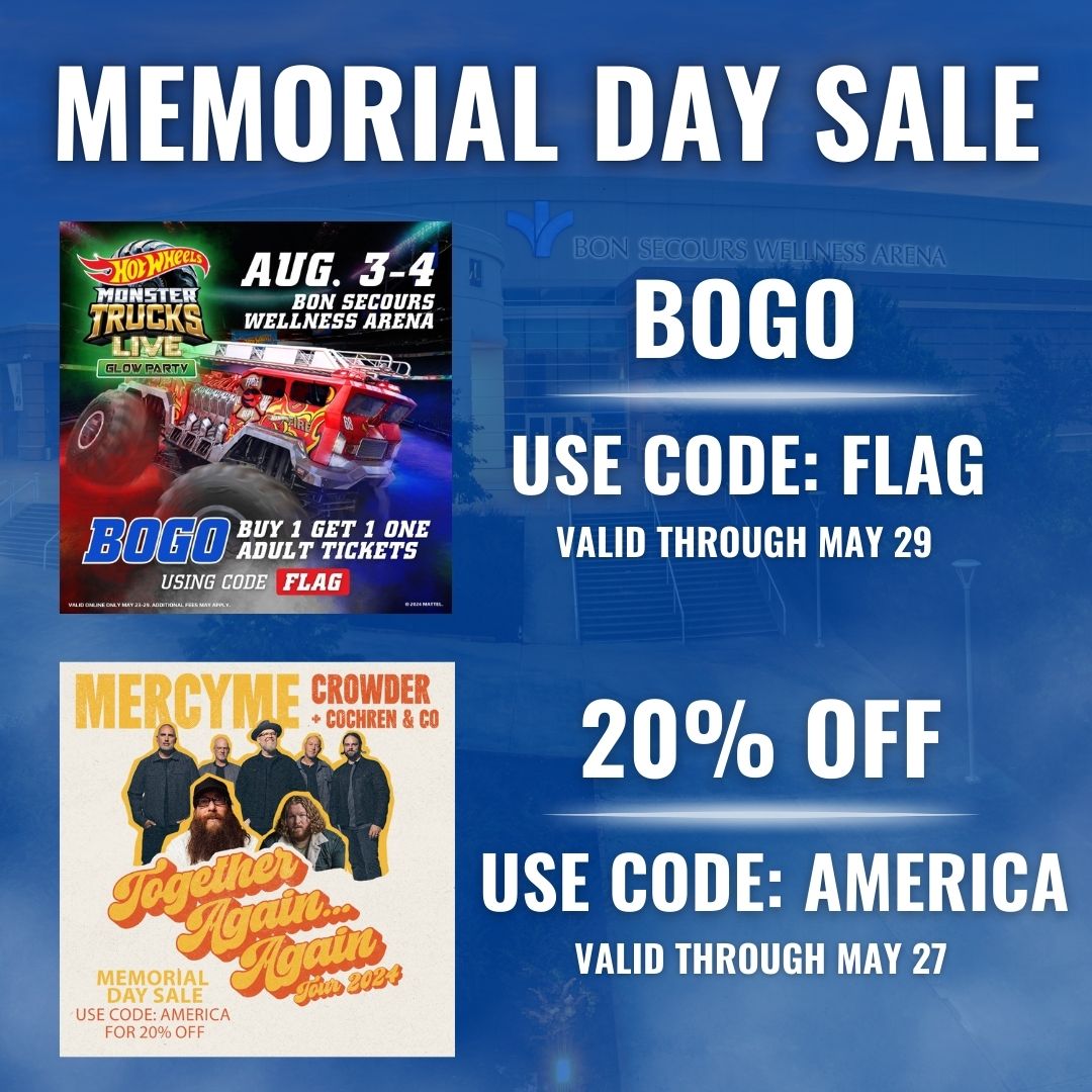 ☀️Memorial Day is heating up with special deals on two must-see shows: MercyMe and Hot Wheels: Monster Trucks Live! Offer valid online only, while supplies last - head to Ticketmaster to purchase.