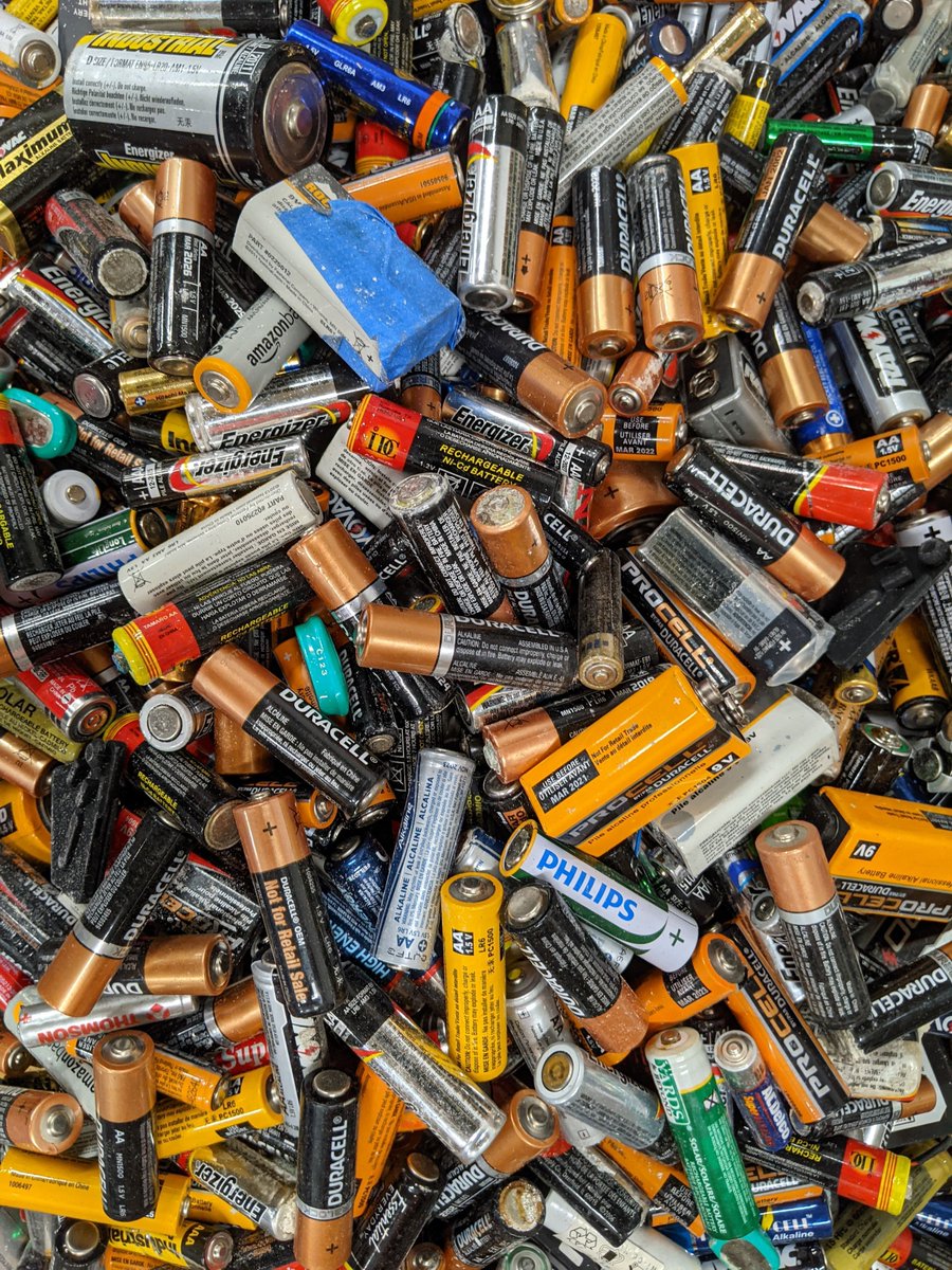Alkaline batteries can be recycled! Folks like <a href="/cirba_solutions/">Cirba Solutions</a> separate the steel, brass, paper, zinc and reuse them for construction and agricultural purposes - You can take ALL of your used batteries to your local e-waste collector.
