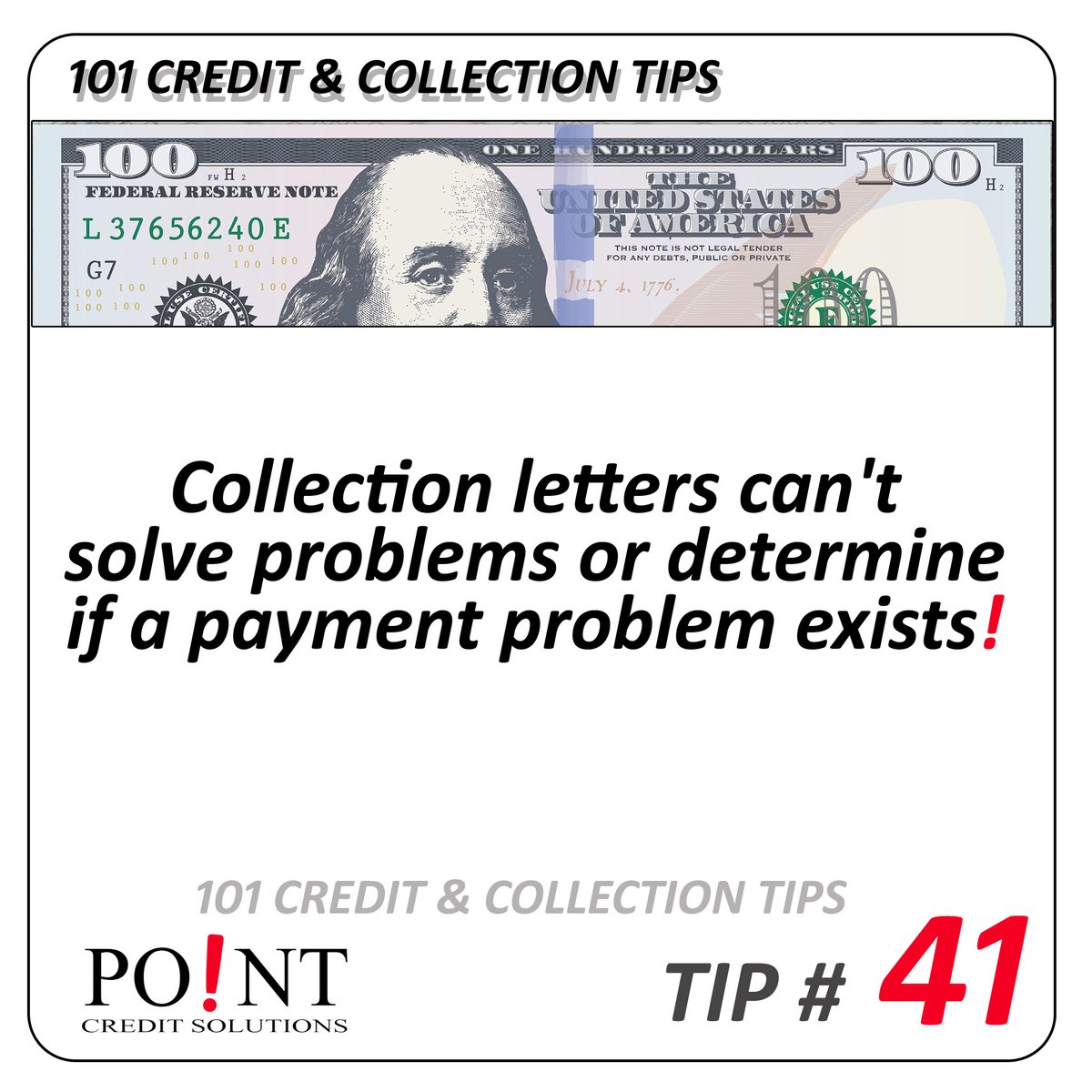 point_credit's tweet image. Credit and Collection Tip #41! Find out more information here ---&amp;gt; zurl.co/Pu0T #PointCreditSolutions #Tips #DebtCollection #Debt