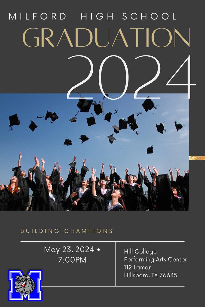 Tonight, the Class of 2024 will graduate at 7PM. We hope to see you all there. 

Hill College PAC- Hillsboro, Texas