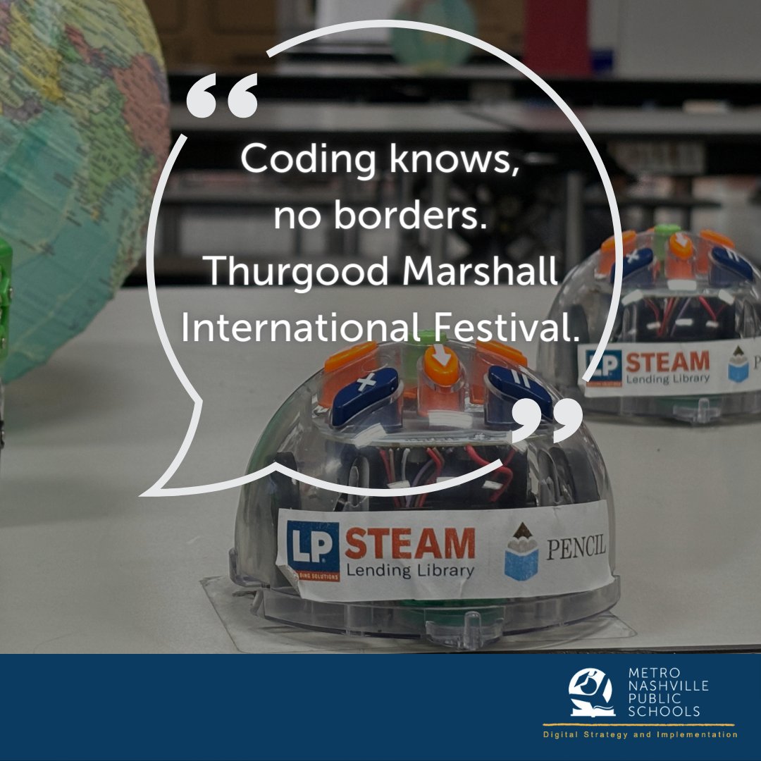 MNPSLearningTec's tweet photo. Thurgood Marshall hosted their international festival and we were there to show that coding is international. Thanks #cslendinglibrary @PENCIL4Schools for the donatin of #beebots and #cubelets @metroschools https://t.co/9USN6f8j2t