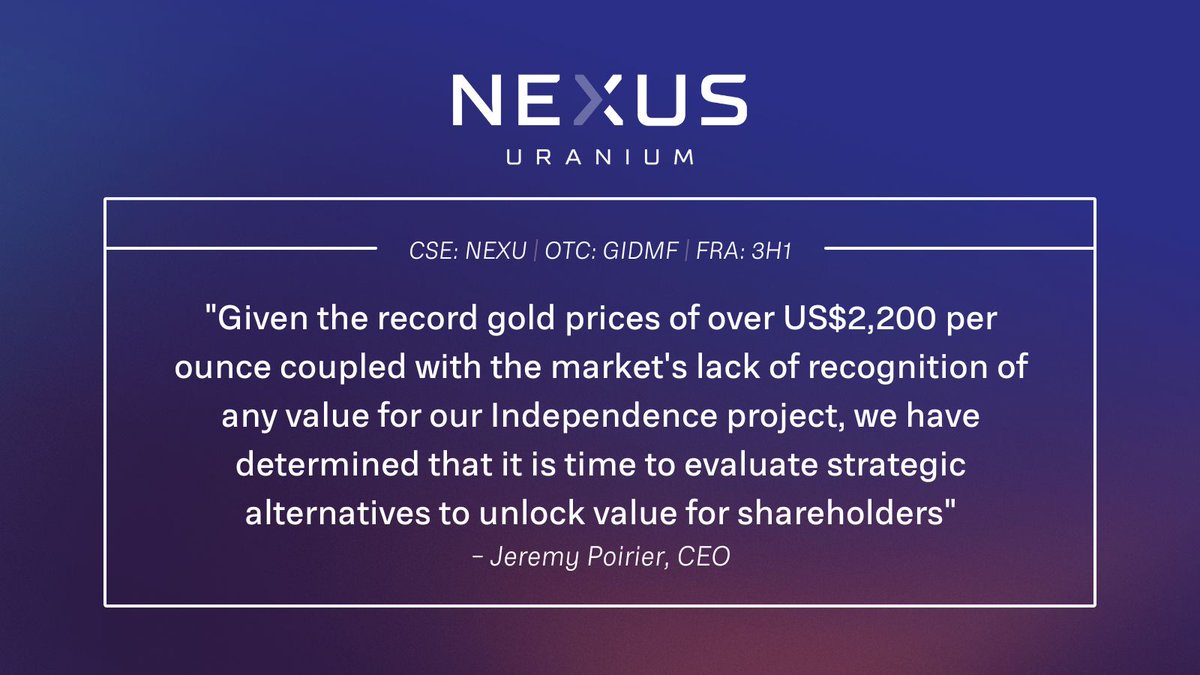NexusUranium's tweet image. "Given the record gold prices of over US$2,200 per ounce coupled with the market's lack of recognition of any value for our Independence project," - Jeremy Poirier, CEO
🔗 Read more ⇒ stockmkt.info/4cHjO4U 
#miningandexploration #CSEstocks #OCTmarkets
🇨🇦 $NEXU 🇺🇸 $GIDMF