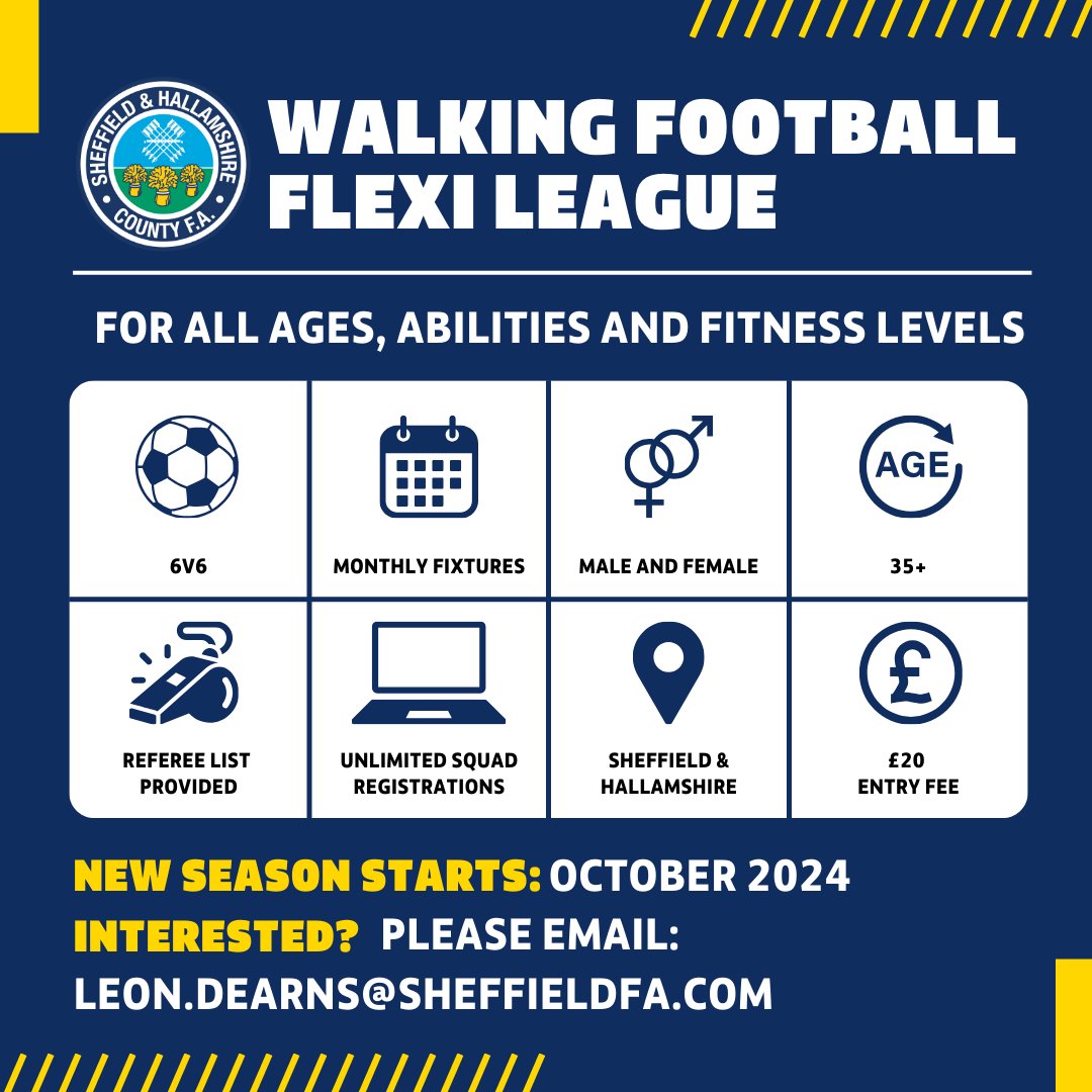 Want to join a walking football league? 🚶‍♂️⚽ We have spaces available for next season's Walking Football Flexi League. This is the perfect opportunity to play competitive #walkingfootball regularly, meet new people and keep fit. Express your interest ⤵️ docs.google.com/forms/d/e/1FAI…