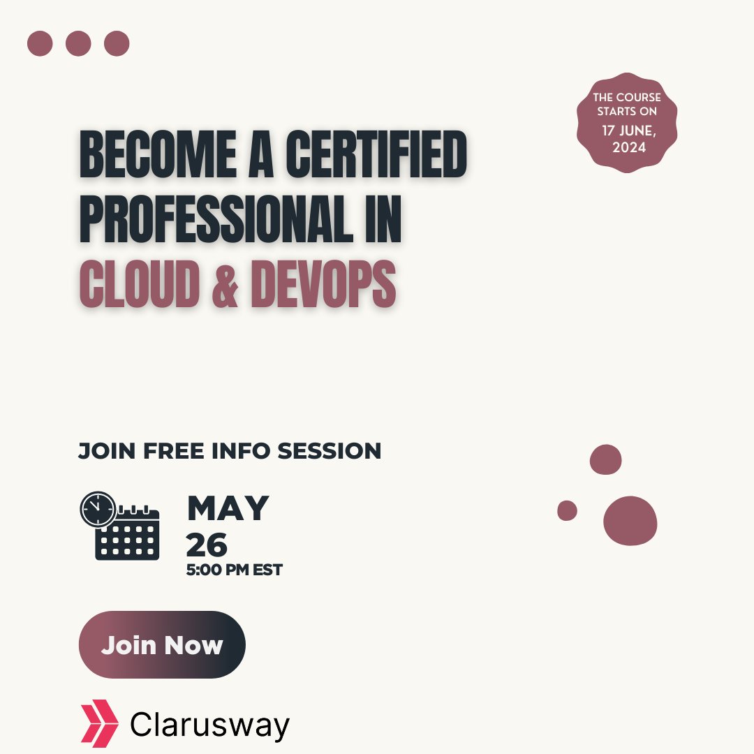 clarusway's tweet image. 🌟 Don&apos;t miss out on our upcoming Cloud &amp;amp; DevOps course starting on June 17th! Join us for our info session on May 26th to learn more about this exciting opportunity.

👉Follow us to attend our events: hi.clarusway.com/ugUHY 

#CloudDevOps #CareerBoost #InfoSession