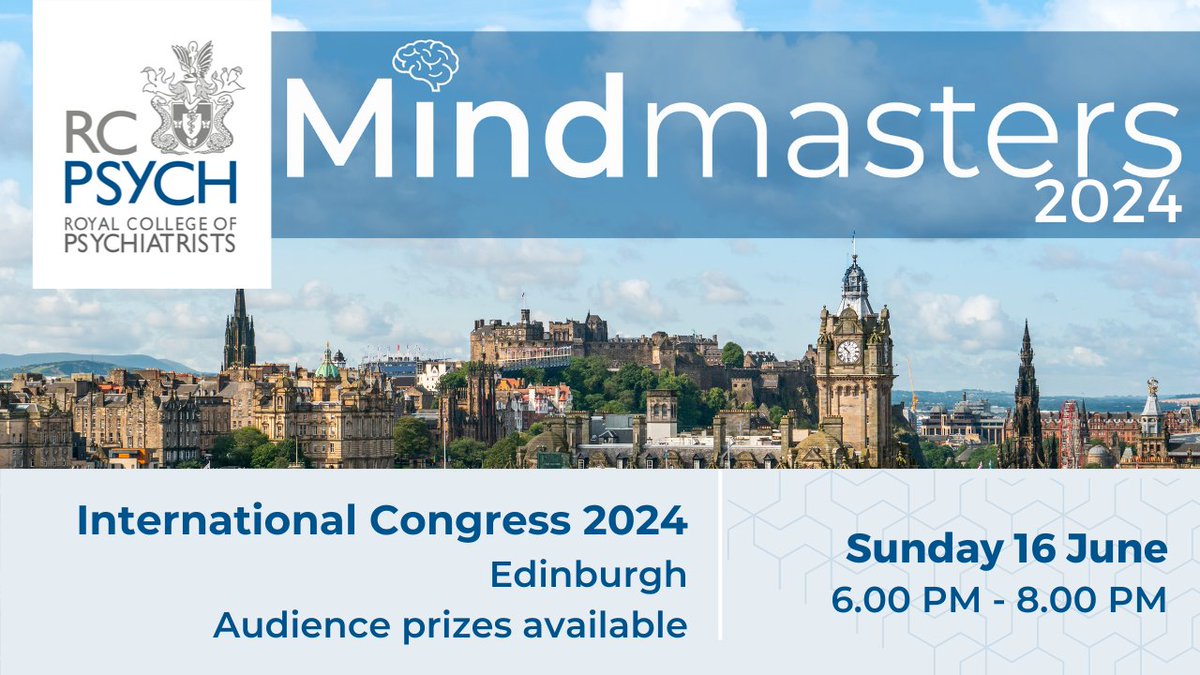 Just over three weeks to go till our #Mindmasters 2024 quiz! There will be audience prizes this year too, so be sure to join us at the EICC for 6pm on Sunday 16 June. Complimentary refreshments will be available. @Derektracy1 @SuhanaAh @alasdairforrest @BoeingLeonie @RCPsychScot