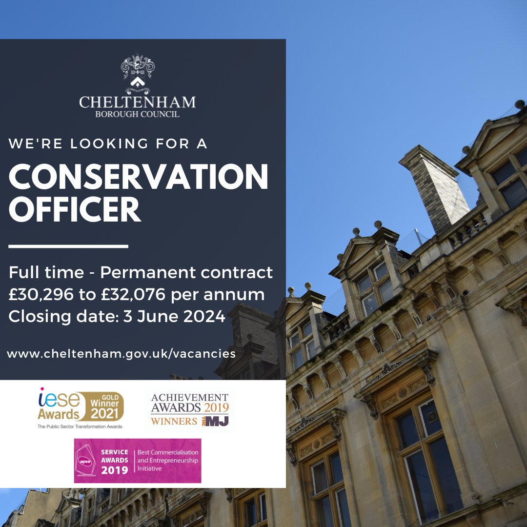 We're looking for a conservation officer to assist with the implementation of our statutory obligations in respect of listed buildings, conservation areas and other heritage assets. Find out more: cheltenham.gov.uk/vacancies