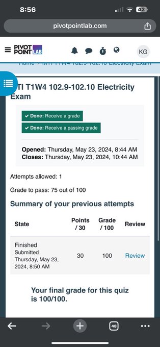 Oh ya baby 100 on my electricity test https://t.co/32p99jPBDD
