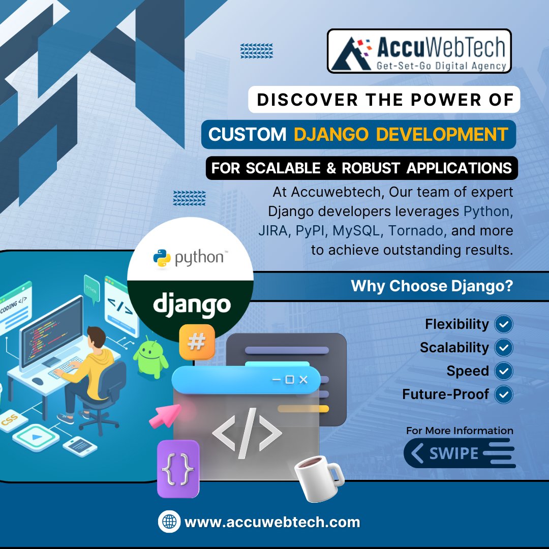 accu_web_tech's tweet image. 🚀 Unlock the Power of Django for Scalable & Robust Applications!
At Accuwebtech, we specialize in delivering secure, powerful, and efficient web apps with Django. 💻🚀
Visit accuwebtech.com to get started today! 🌐
#Accuwebtech #djangoframework #DjangoDevelopment