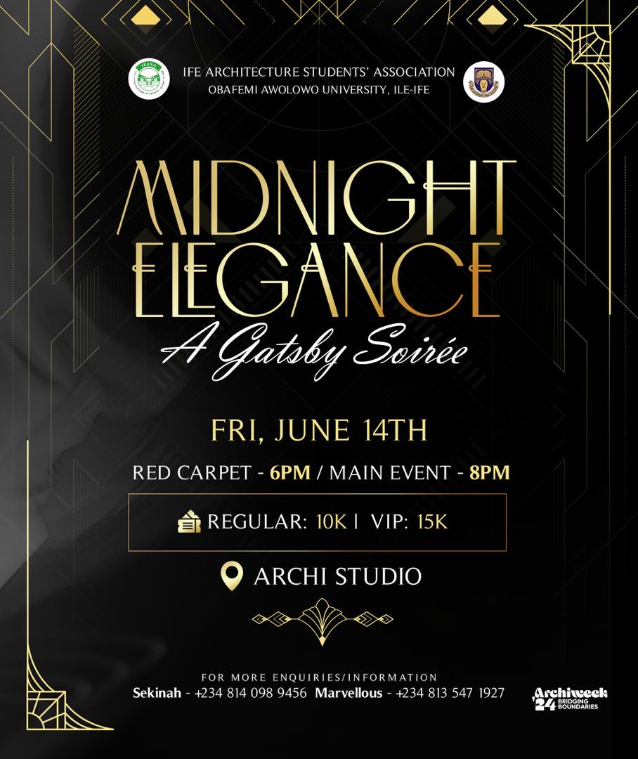 archi_OAU's tweet photo. 🔥🔥THE UNFOLDING
Grab your tickets now and be inspired by opulent threads whispering tales of lavish soirées.🥂
#archiweek'24 #archiweekishere
@GREATIFE @GreatIfeNG https://t.co/ONVp1pZxht