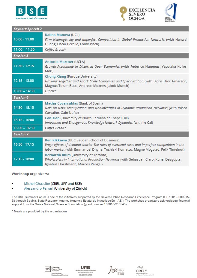 Alessandro Ferrari (@aferrari0) on Twitter photo The program for the Networks in Macro and Trade workshop at the <a href="/bse_barcelona/">Barcelona School of Economics</a> #SummerForum (co-organized with <a href="/mickey_gb/">Mishel Ghassibe 🇺🇦</a>) is finally out. Looking forward to two days of great papers The program for the Networks in Macro and Trade workshop at the <a href="/bse_barcelona/">Barcelona School of Economics</a> #SummerForum (co-organized with <a href="/mickey_gb/">Mishel Ghassibe 🇺🇦</a>) is finally out. Looking forward to two days of great papers
