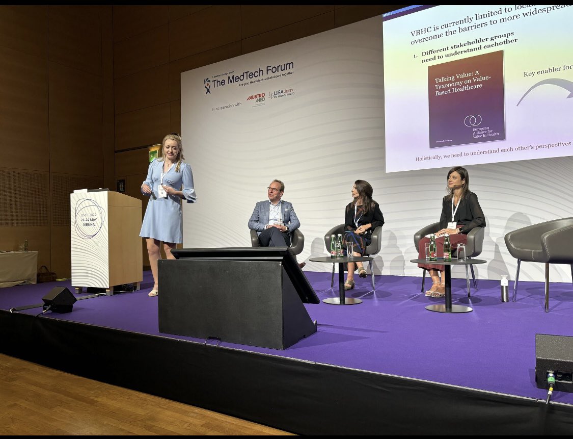 Great discussion on Value Based #Healthcare today at the <a href="/medtecheurope/">MedTech Europe</a> Forum #MTF2024! 
Our SG, Ms Giannico, was pleased to bring the private #hospitals perspective to the discussion and to reflect upon the <a href="/ValueInHealthEU/">European Alliance for Value in Health</a> latest report on #VBHC. More: europeanallianceforvalueinhealth.eu/library/a-comp…