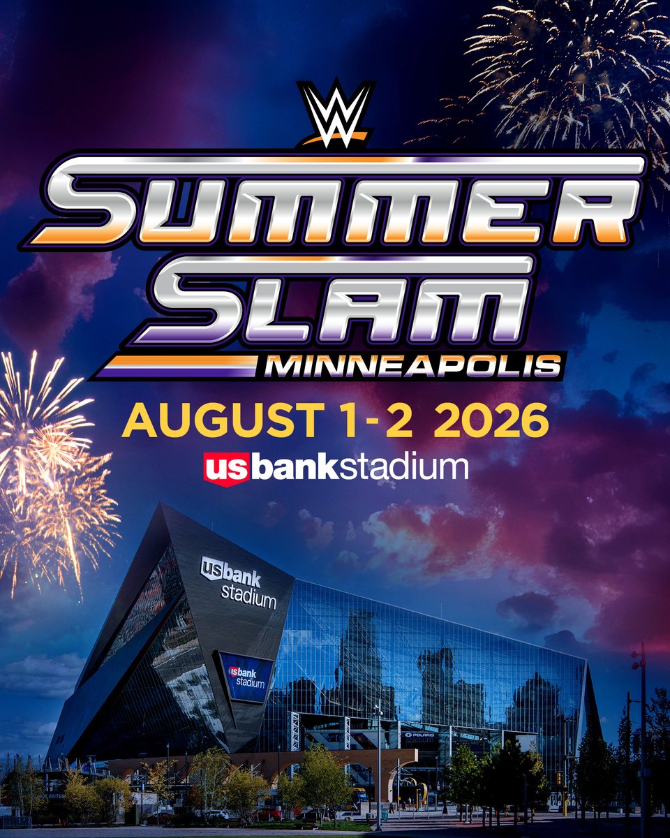 BREAKING: #SummerSlam is coming to @usbankstadium in Minneapolis, MN for TWO NIGHTS on August 1-2, 2026! MORE INFO: ms.spr.ly/6015YjrPt PRESALE REGISTRATION: ms.spr.ly/6016YjrPQ