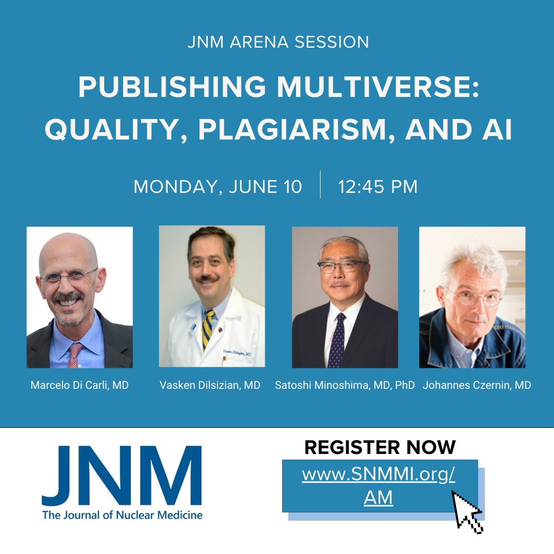 Ever wonder why JNM and other #NuclearMedicine journals publish the articles they do? Find out at the JNM Arena Session at #SNMMI24 on Monday, June 10 from 12:45-2:00 pm. snmmi.org/am @IreneBuvat @DrMinoshima @CzerninJohannes @mdicarli