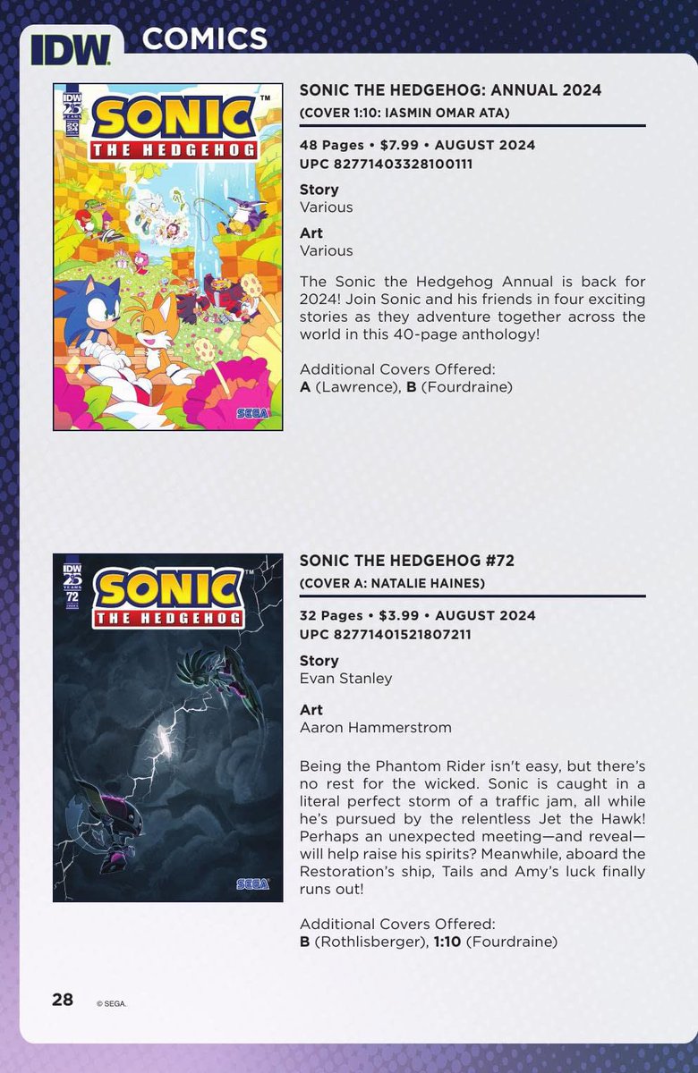 Sonic the Hedgehog: Annual 2024, Cover RI 1:10 by @DELTAHEAD_ Sonic the Hedgehog #72, Cover A by @Ls1389 #IDWSonic #Sonic #SonicTheHedgehog