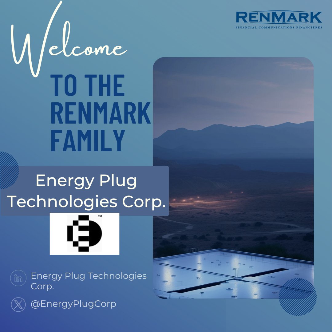 We'd like to welcome @EnergyPlugCorp to the Renmark family! Energy Plug Technologies Corp. is a software company developing technology utilizing advanced algorithms and real-time data analysis to monitor Electric Vehicle (EV) charging stations. #PLUG #CSE #PLGGF #OTCQB