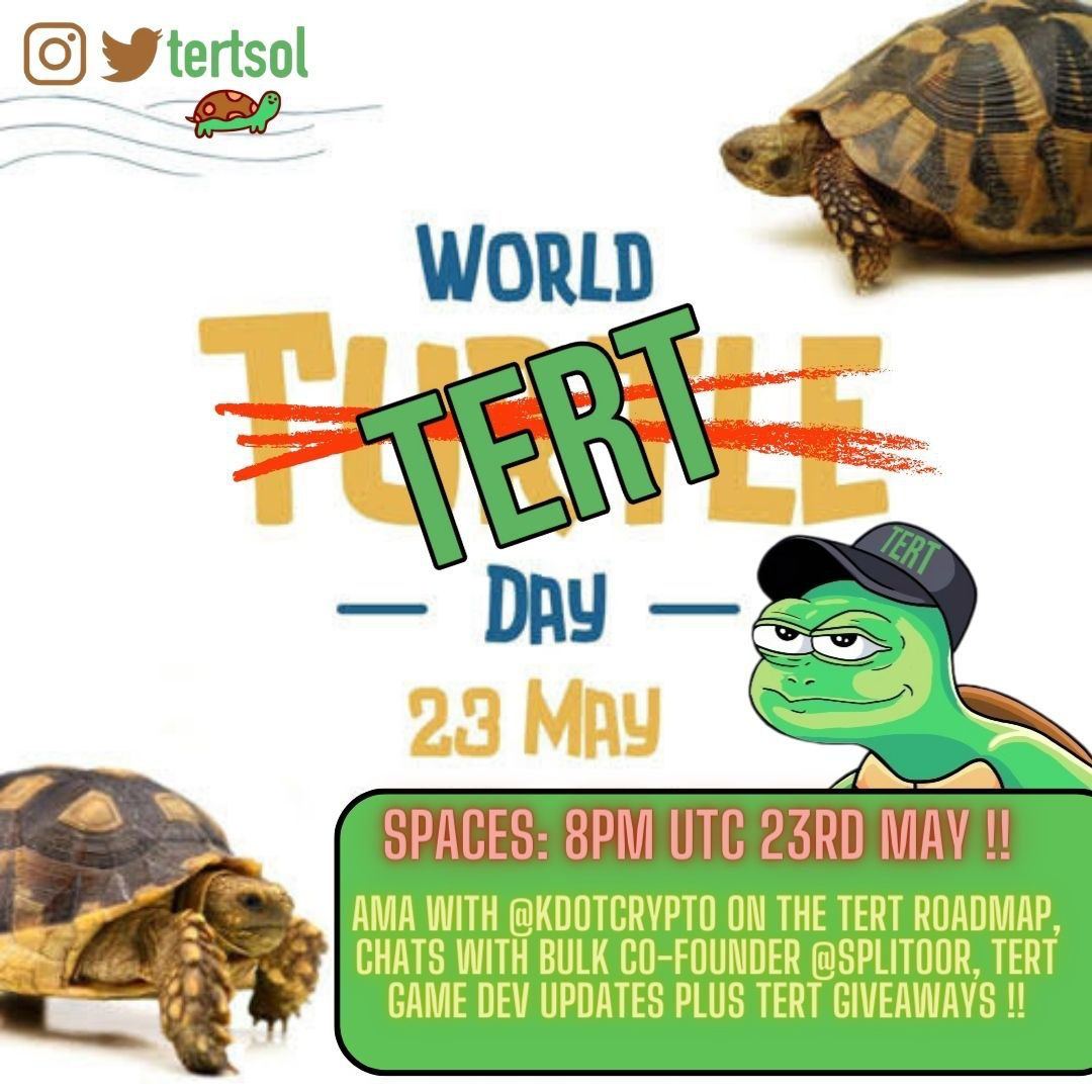 CujoCryptoHODL's tweet photo. @GodsBurnt Hey Shibo - it's WORLD $TERT DAY - we are having an AMA later today on spaces with prizes and giveaway and discussions on the meme space. Hop in! @TertSol https://t.co/vZaJgj4RQM