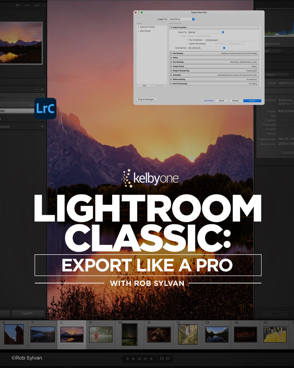 🌟 Ready to master exporting in Lightroom Classic? Join Rob Sylvan this week for an in-depth class on exporting like a pro! 📸🤩 🌟Learn the core basics, enhance your export process with plugins and droplets, and ensure your photos look their best for clients or the public.