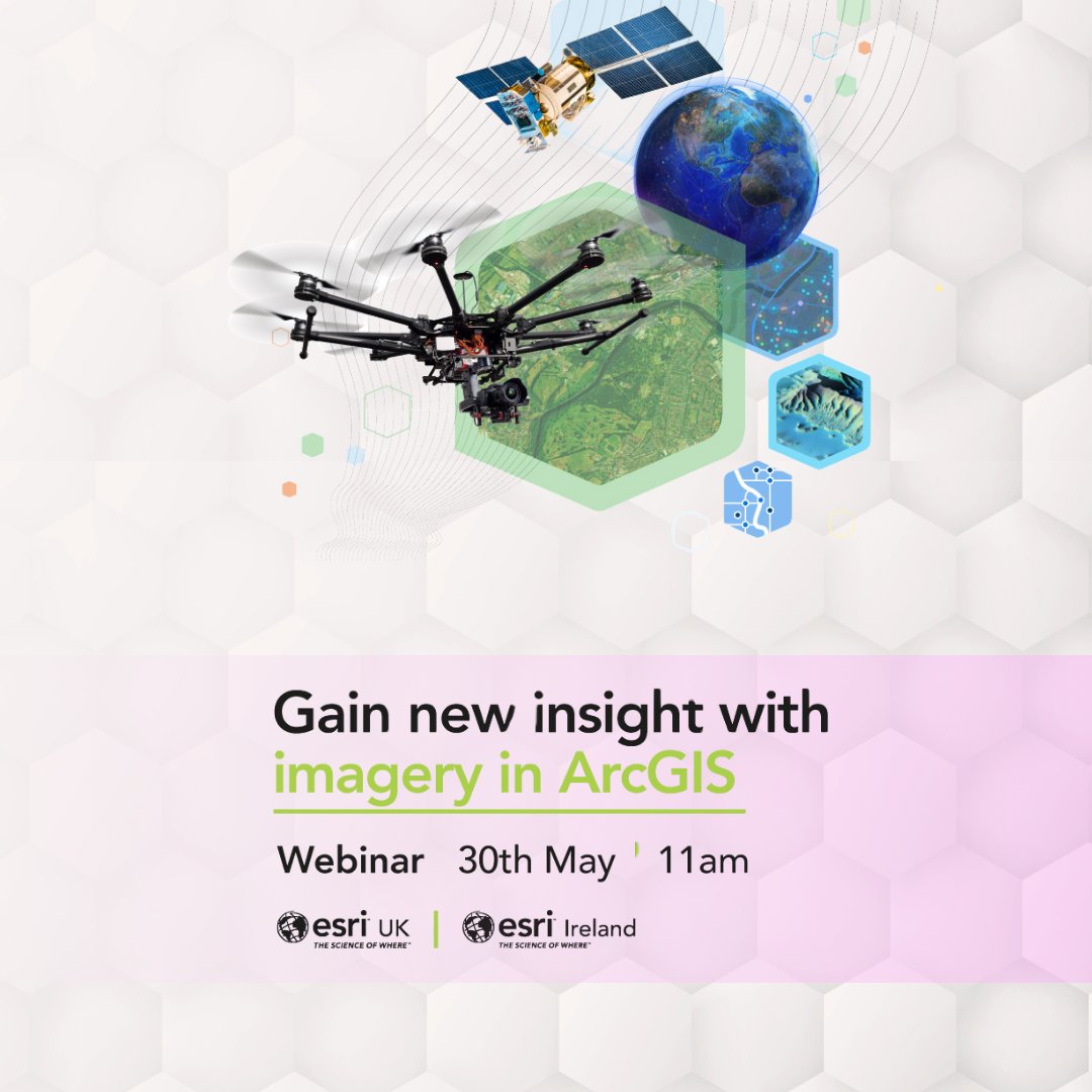 Drones and satellites provide a near real-time view of our world. Join our webinar to explore imagery capabilities and the latest developments in ArcGIS! #ArcGIS #AerialImages #Collect #Visualise @EsriUK Thu, May 30, 2024 11:00 AM  Register today: esri.social/6TlW50RQxwj