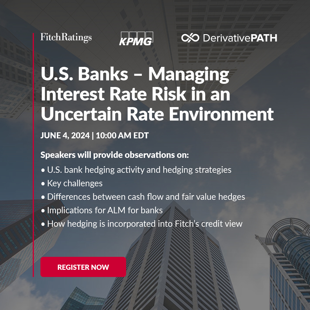 Join #FitchRatings on June 4 at 10 am ET for a virtual discussion of U.S. bank interest rate risk, hedging activity, key challenges and more.  This webinar will be presented by Fitch, with <a href="/KPMG_US/">KPMG US</a> and <a href="/DerivativePath/">Derivative Path</a>.  Register here: ow.ly/MnLq50RRqlZ #Banks