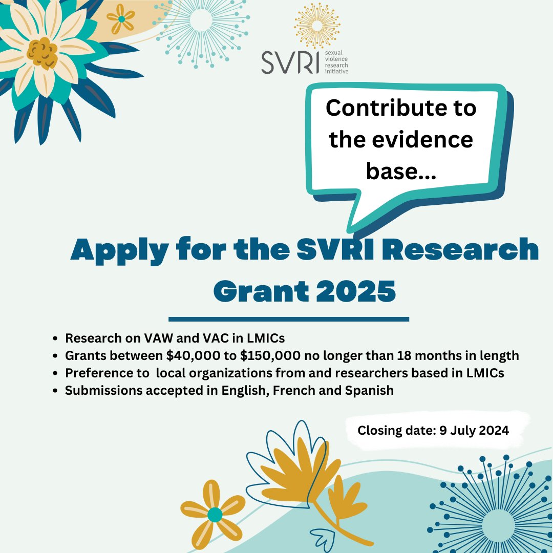 Violence against women & violence against children are global epidemics. @TheSVRI is seeking proposals that will help advance knowledge on #VAW & #VAC prevention & response in #LMICs svri.org/svri-research-… Need tips? Check out our webinar recording svri.org/webinars/grant…