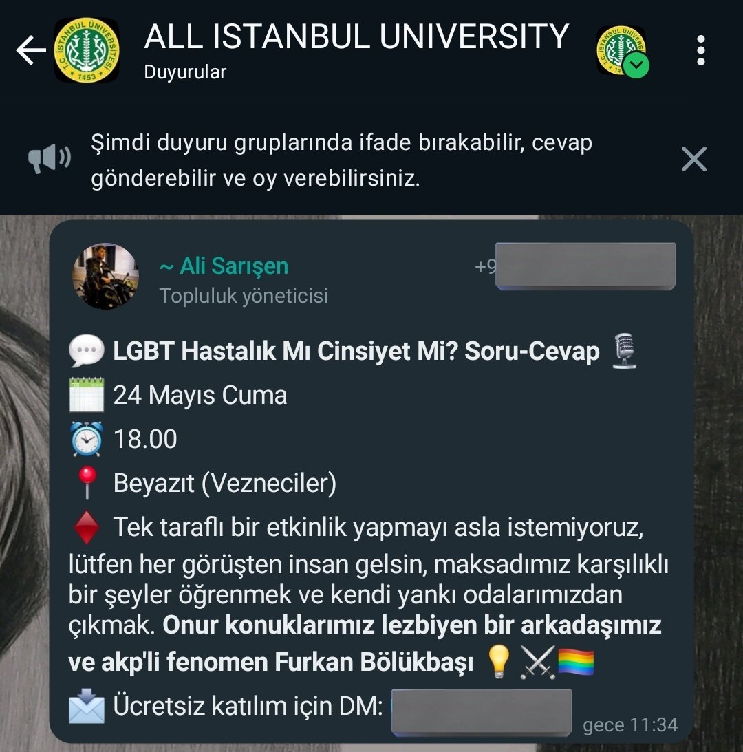 iuesitlik's tweet photo. İFŞA EDİYORUZ!

Okulumuz adına açılan çeşitli gruplarda 24 Mayıs Cuma günü AKP'nin sosyal medyadadaki görünen yüzü Furkan Bölükbaşı'nın konuk edildiği "LGBT Hastalık mı Cinsiyet mi?" konu başlığı altında bir etkinlik düzenleneceği paylaşılıyor. https://t.co/Jrht13yyHj