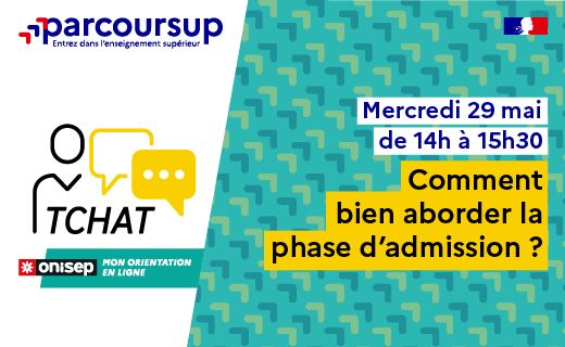 Prochain #Tchat <a href="/Onisep/">Onisep</a> > Comment se déroule la phase d'admission ? Comment savoir si on est accepté et quelles sont les réponses possibles ? Comment fonctionnent les listes d'attente...? Les conseillers #Parcoursup répondront à vos questions le 29 mai > ow.ly/g1tv50RFmXZ