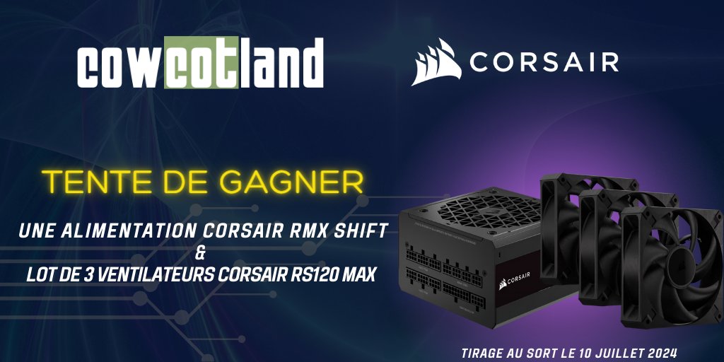 cowcotland's tweet photo. 🚨GIVEAWAY🚨
Avec nos complices @CORSAIRFRA on a une alimentation RMX Shift + un lot de 3 ventilateurs RS120 Max à vous faire gagner !😱🎁🎁
Pour participer :
👉 Follow @cowcotland et @CORSAIRFRA 
👉Like et RT
👉Commente #Lapouleauxoeufsdor
TAS le 10.07.2024 https://t.co/5DDP8aOfD5