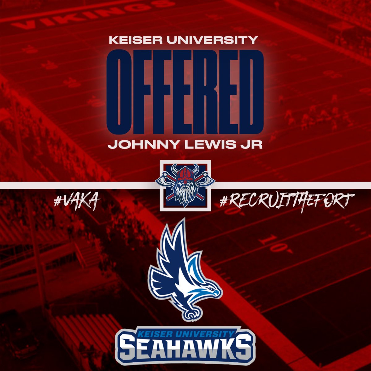 2025 <a href="/FWB_FB/">Fort Walton Beach Football</a> QB Johnny Lewis Jr <a href="/JohnnyLewisJr16/">Johnny Lewis Jr</a> has been offered by Keiser University, 2023 NAIA National Champions. Congrats! #VAKA #RISEasONE #RECRUITtheFORT <a href="/RyanWrightRNG/">Ryan Wright</a> <a href="/Andy_Villamarzo/">Andy Villamarzo</a>  <a href="/larryblustein/">Blustein Recruiting</a> <a href="/FlaHSFootball/">FloridaHSFootball.com</a> <a href="/H2_Recruiting/">Hasani (H2) | Football Recruiting</a> <a href="/Dwight_XOS/">Dwight Thomas - Catapult Sports</a> <a href="/MohrRecruiting/">Brian Mohr</a>