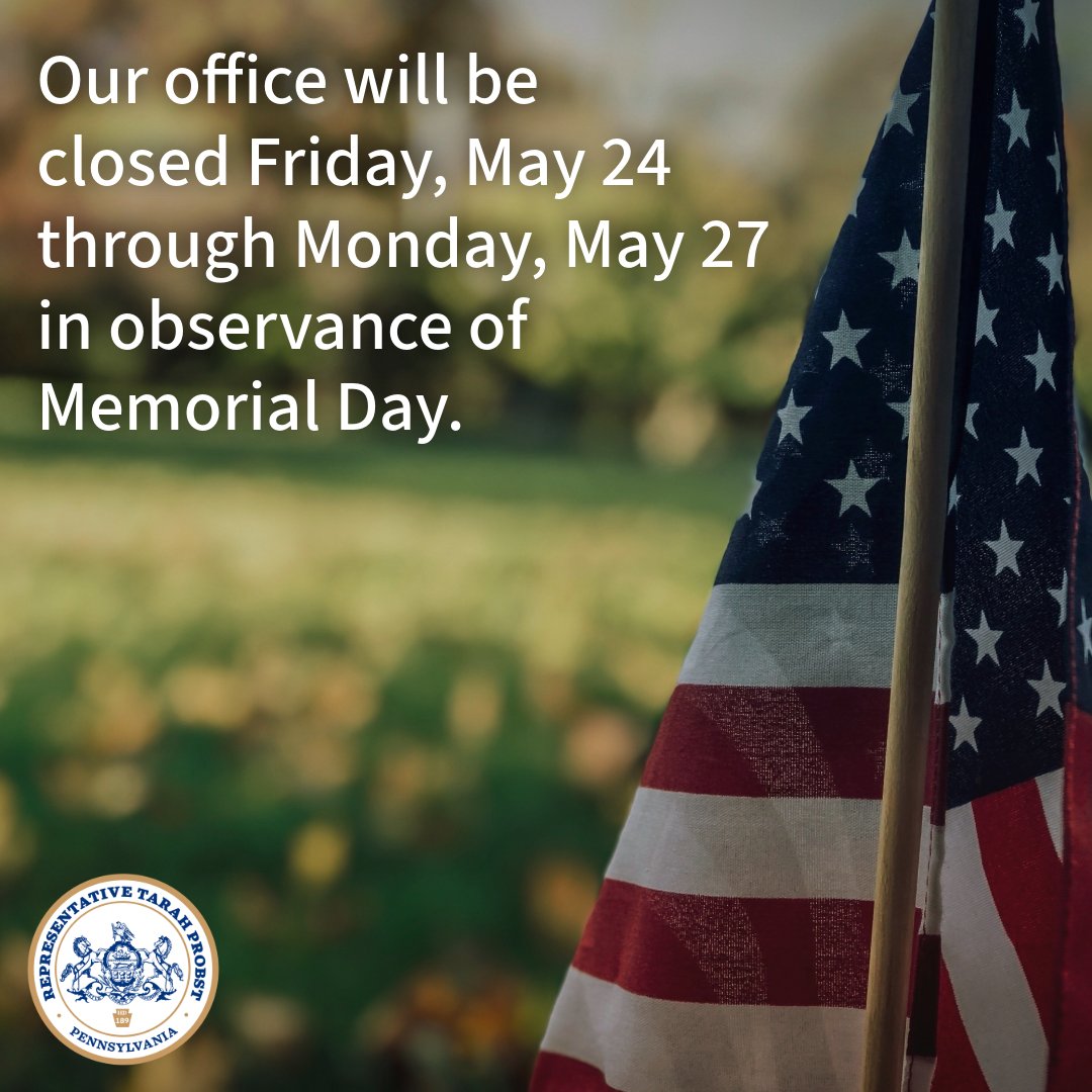 In observance of Memorial Day, our office will be closed Friday, May 24 through Monday, May 27. We will reopen during regular business hours on Tuesday, May 28.