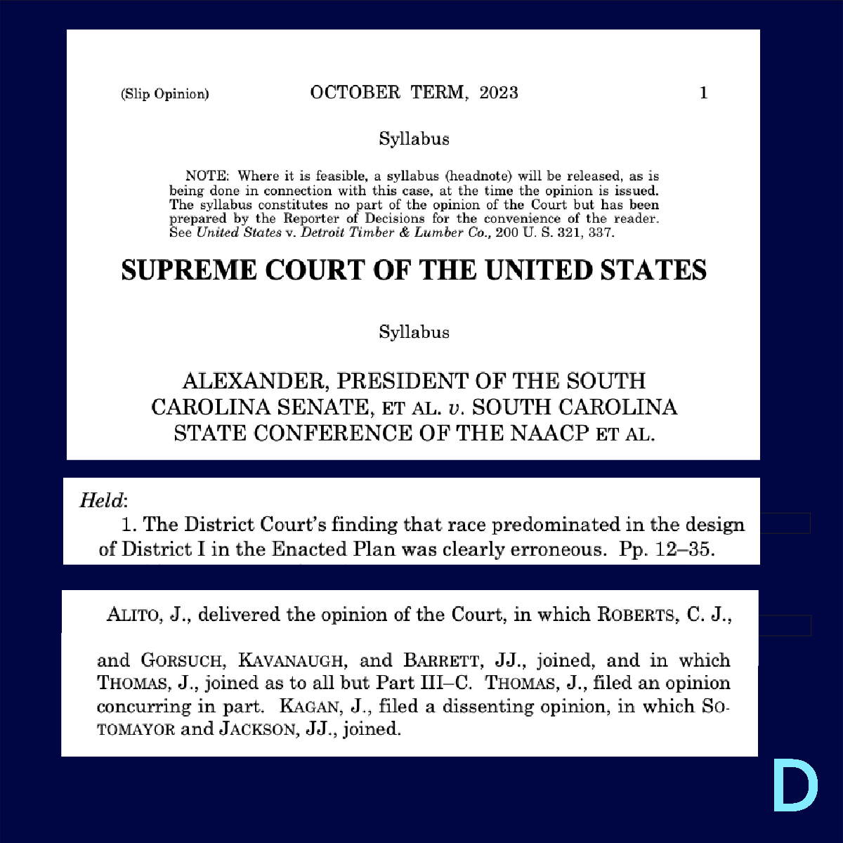 BREAKING: U.S. Supreme Court upholds South Carolina's congressional map, reversing a lower court decision that struck down the map for racial gerrymandering. The Court also makes it harder to fight against future racial gerrymandering. More to come:  bit.ly/AlexandervSCNA…