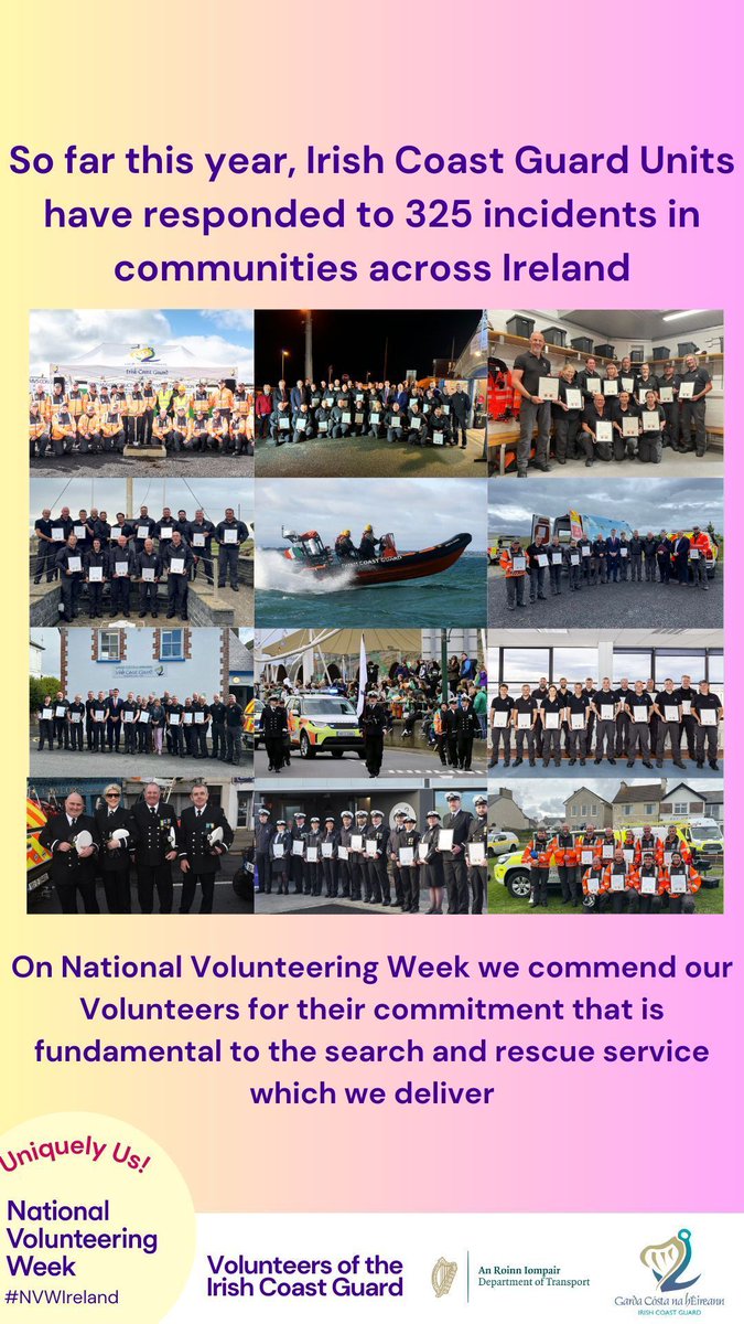 IrishCoastGuard's tweet photo. Proud to celebrate our Volunteers during National Volunteering Week #IrishCoastGuard #Volunteers #NVWIreland https://t.co/zqUbwWOMQE