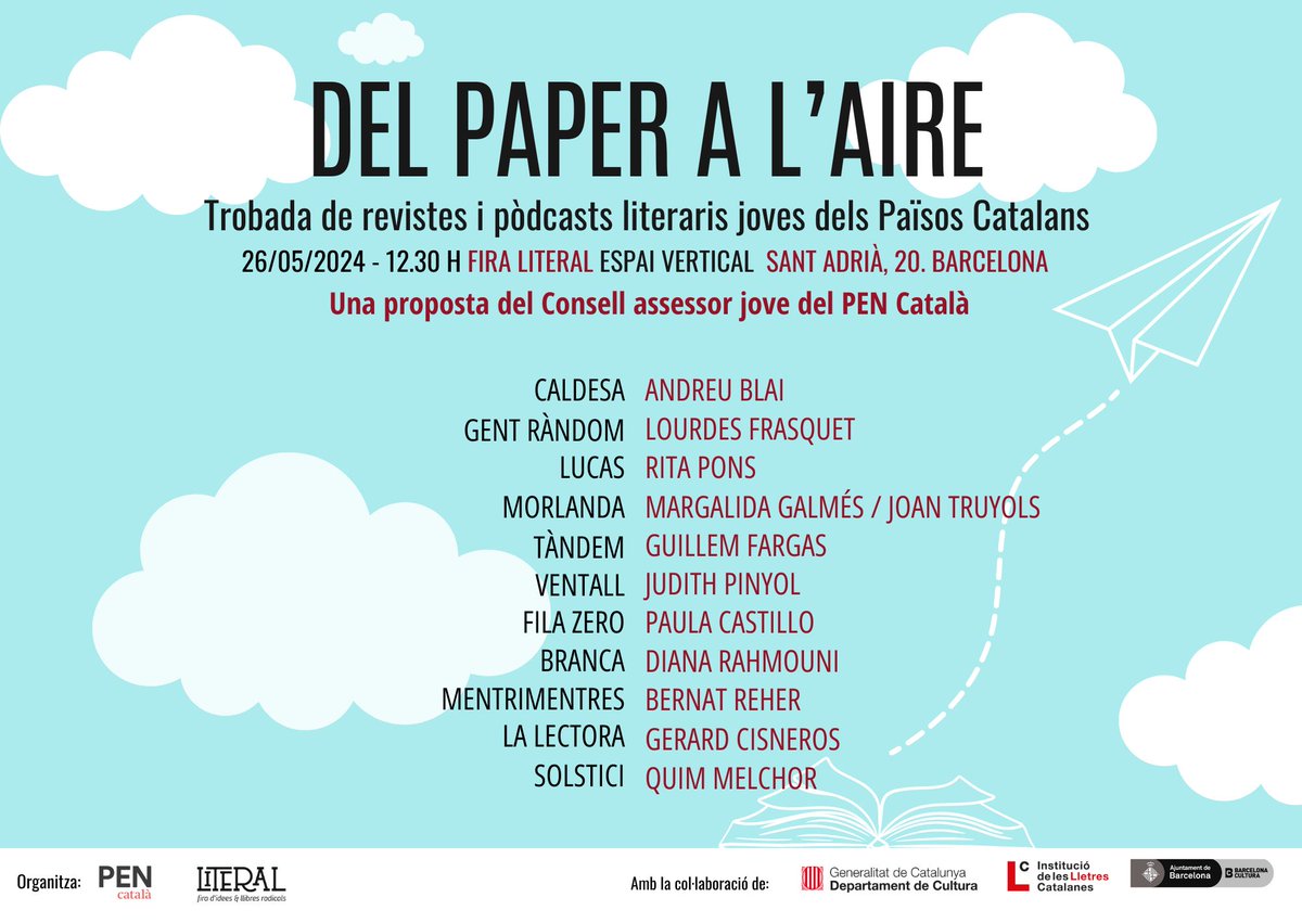 📢Aquest diumenge ens trobarem a la <a href="/LiteralBCN/">Fira Literal</a> amb revistes i pòdcast literaris dels Països Catalans liderats per gent jove. 

Coneixerem  els projectes, i des de diferents perspectives, intentarem identificar reptes i farem xarxa!

📅26/05 a les 12.30 h
📍Fabra i Coats