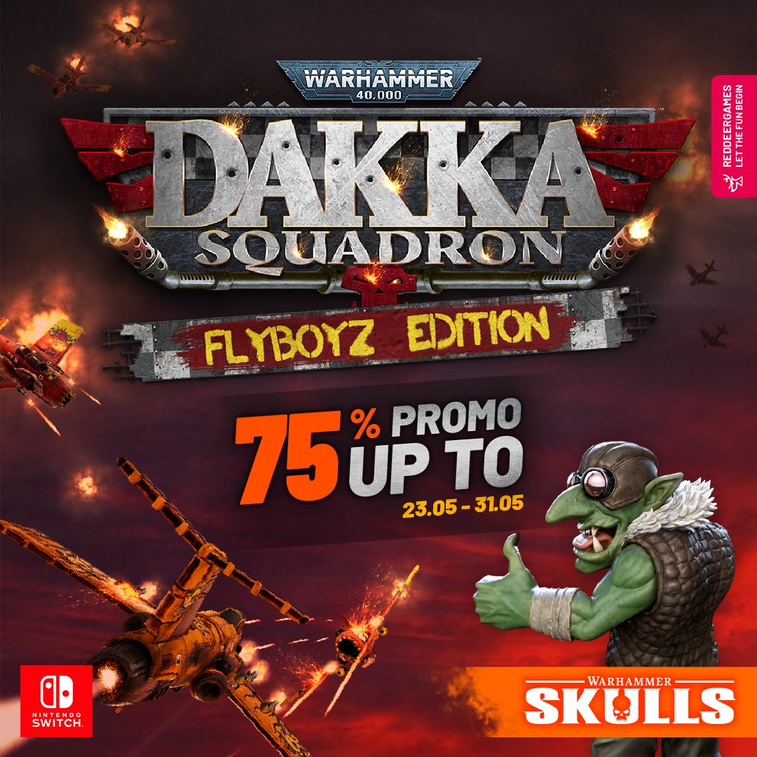 RedDeer_Games's tweet photo. 💀 Warhammer Skulls Festival is on! 💀

To celebrate the event, we've prepared a huge & delicious 🔥 up to -75% off 🔥 discount on Warhammer 40,000: Dakka Squadron on Nintendo Switch! 

Catch it between 23 - 31 May! 
➡️ https://t.co/qiQ6QuJeZS ⬅️

...and remember... IT's DAKKA TIME!

@phosphorgames

#warhammer40k #warhammer #dakka #warhammerskulls