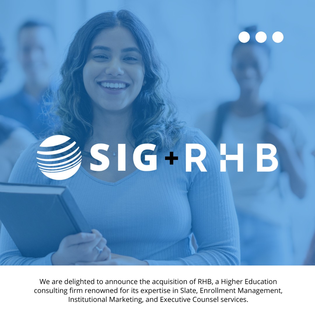 SIGCorpLIVE's tweet photo. In case you missed last week's exciting news! SIG has acquired RHB, significantly strengthening our #consulting service portfolio for #HigherEd institutions. Read more 👉https://t.co/tYHNZZe1na

#HigherEdTechnologyConsulting
#SlateConsulting
#SlateforHigherEd https://t.co/K3J2ZCeR7U