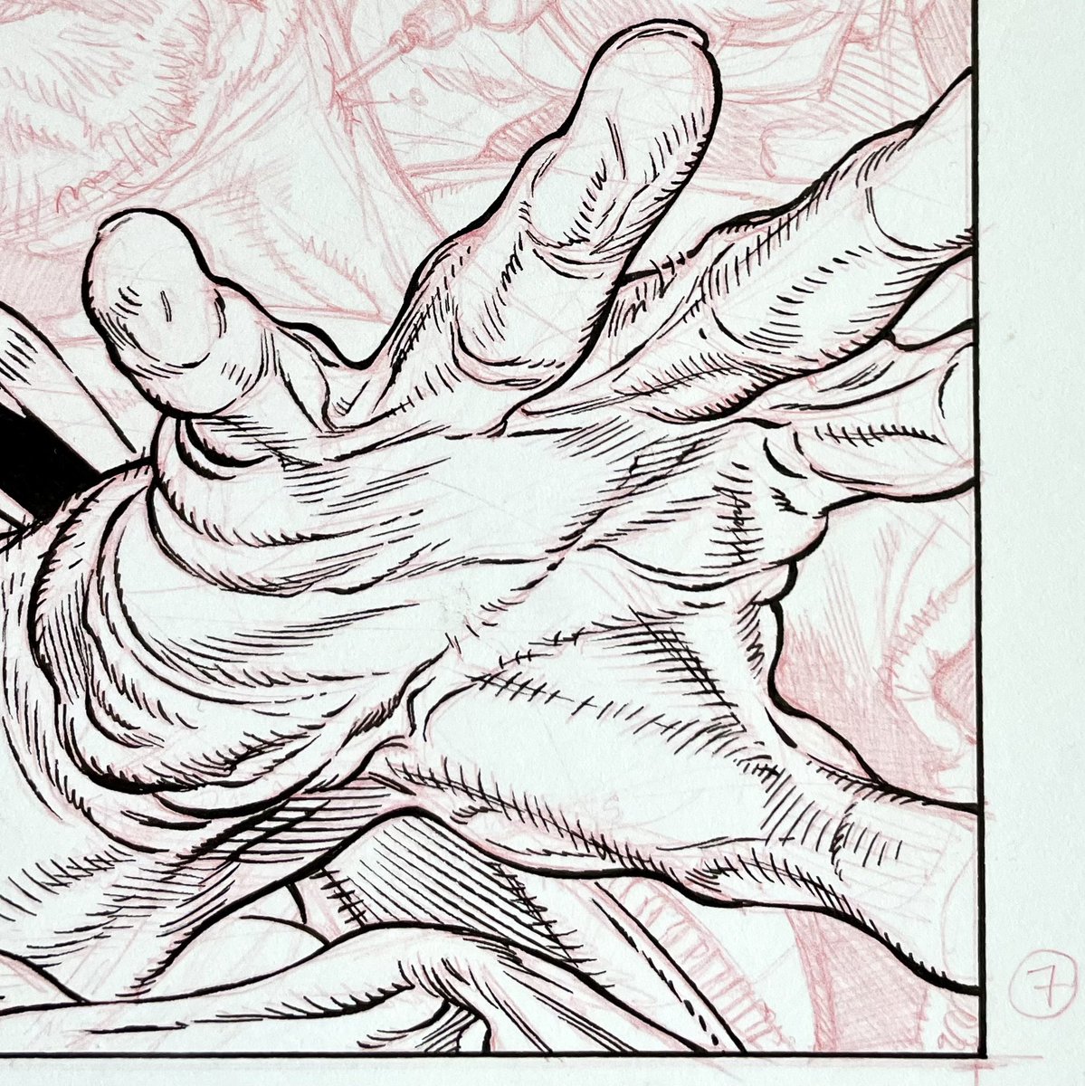 stretched hand partial inks detail update #makingcomics #SecretProject1 #process