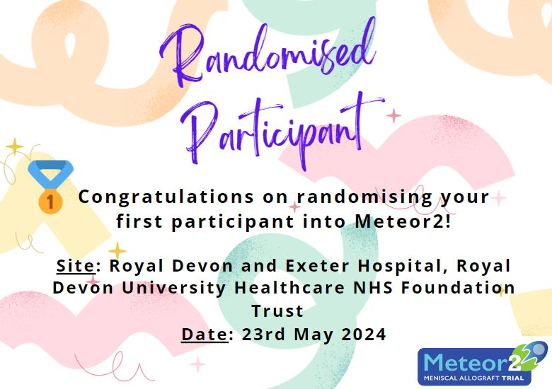WarwickCTU's tweet photo. Congratulations to the team at Royal Devon and Exeter Hospital @RoyalDevonNHS for randomising their first participant into the #METEOR2Trial this afternoon👏 METEOR2 now has 17 participants randomised! 🎉 https://t.co/AIUkIu6rhE