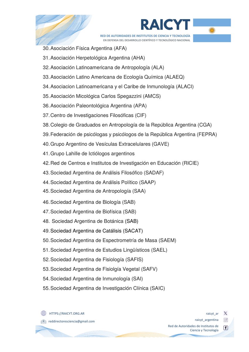 RAICYT_Ar's tweet photo. ¡Actualizamos!  

66 sociedades científicas manifiestan su apoyo a los reclamos y reivindican el papel de la investigación rigurosa y de calidad en el desarrollo económico y social del país y en la construcción de una sociedad pluralista, abierta, tolerante y democrática. https://t.co/XsfKwlHEIv