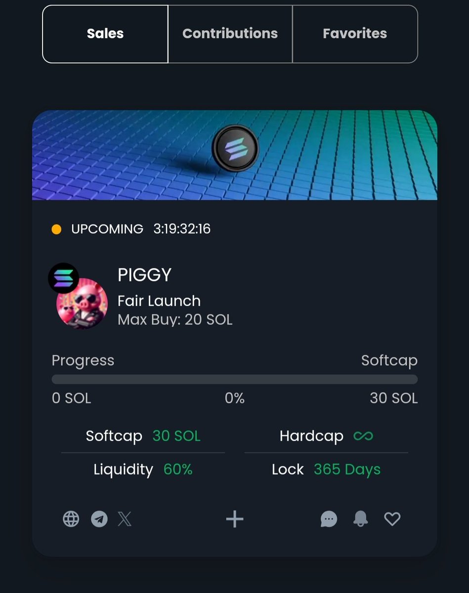 $PIGGY official Presale on Gempad
goes live on the 27th of May 

Have your #sol ready in your wallets to scoop up $PIGGY early before we launch, #gempad will handle presale distribution after the presale.

Min buy : 0.1 #SOL

Max buy : 20 #SOL

solsale.app/presale/7kqg9N…

#presale