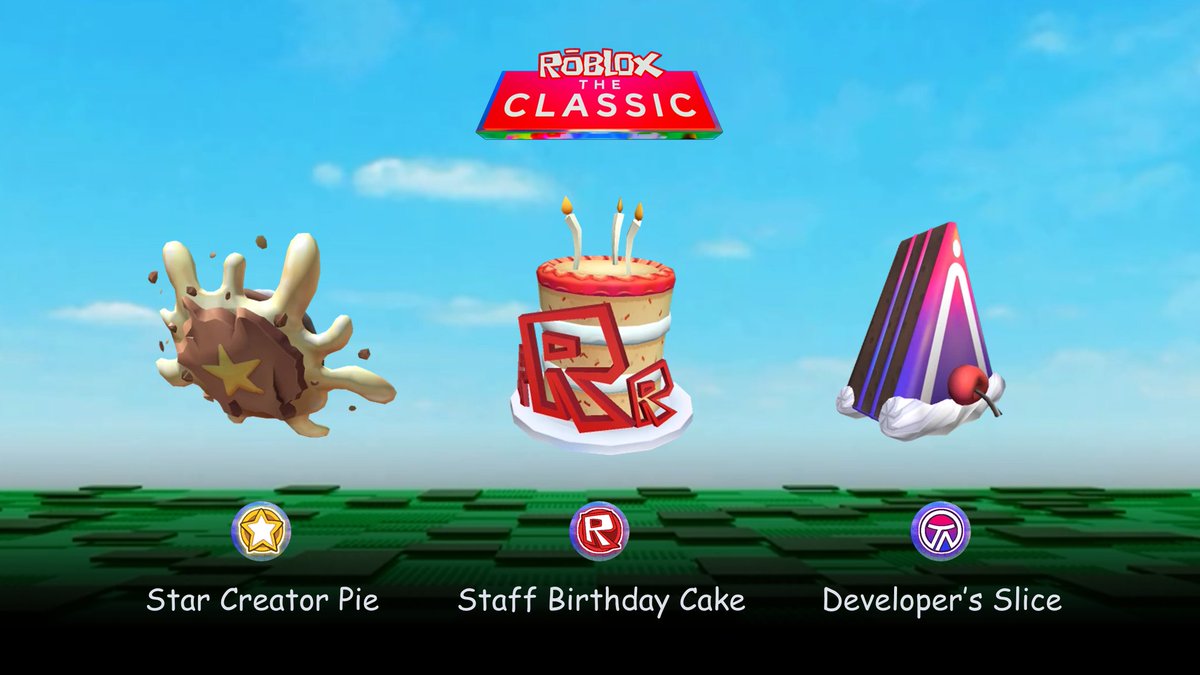 Keep an eye out for Star Creators, Roblox Staff, and Event Developers (@Twin_Atlas) who will be launching exclusive avatar items in The Classic Hub! 🥧🎂🍰 Roblox: The Classic begins today at 10AM PT: roblox.com/the-classic