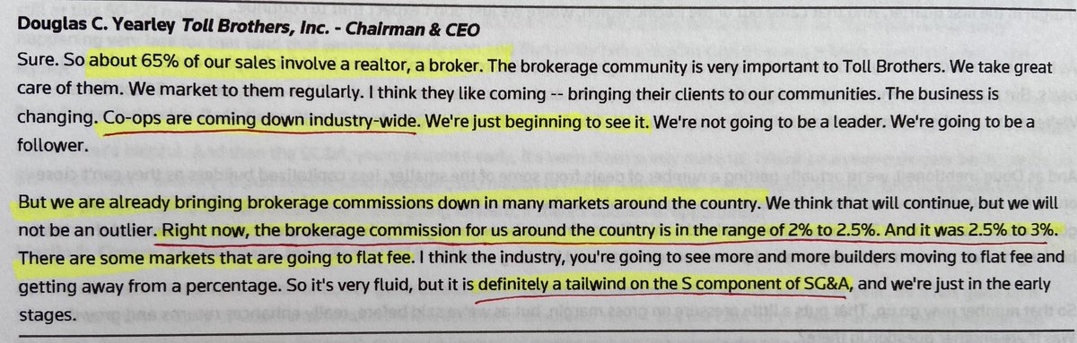 Brokerage commissions are already shrinking for homebuilders like Toll Brothers $TOL post-NAR settlement.